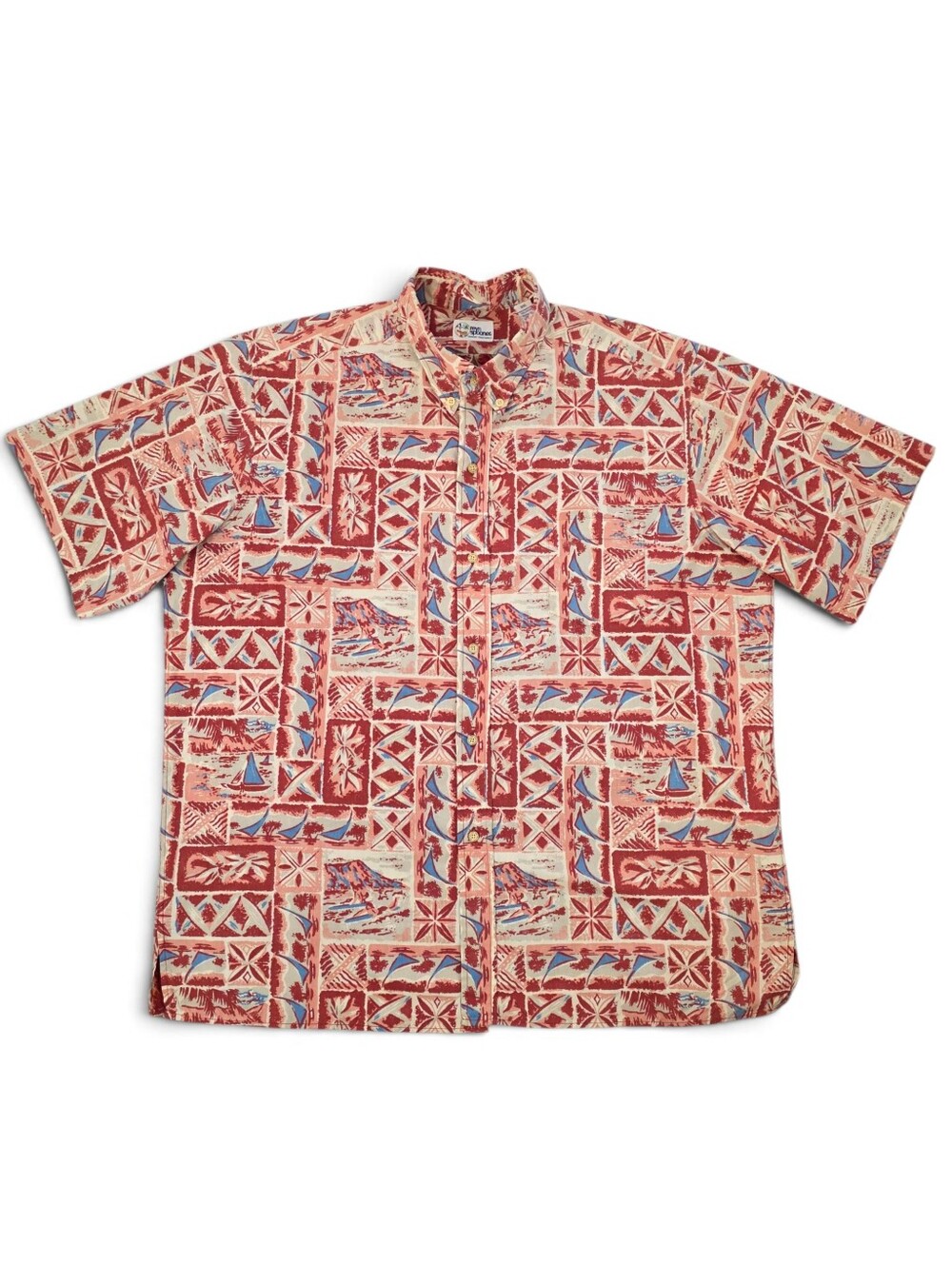 Reyn Spooner Hawaiian Traditionals Aloha Shirt XXL Tapa Diamond Head Vtg 80s/90s